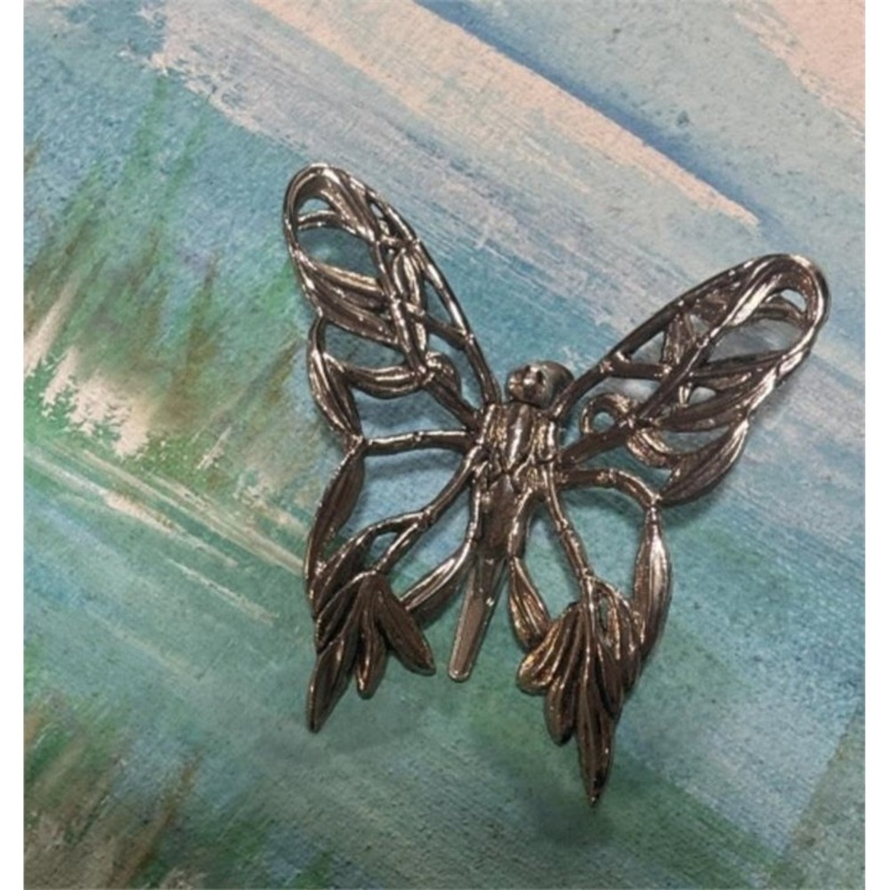 Vintage JOHN HARDY BUTTERFLY CLIP Brooch Hair Lapel Pin Scarf Clip - Silver Tone
